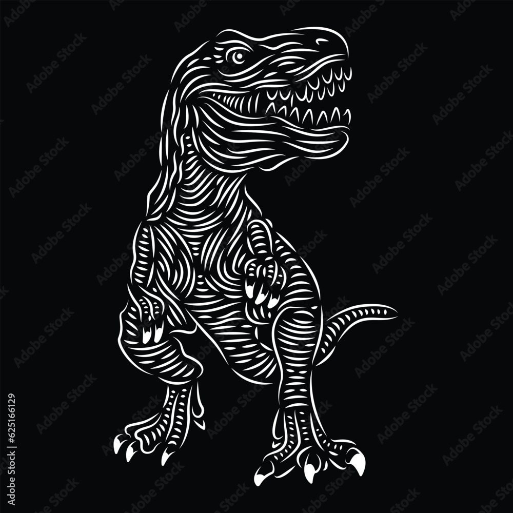 Tyranosaur rex formed of white lines. Dinosaur line art