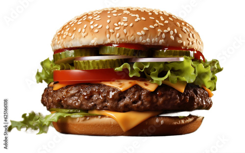 Hamburger on Transparent Background. Generative AI