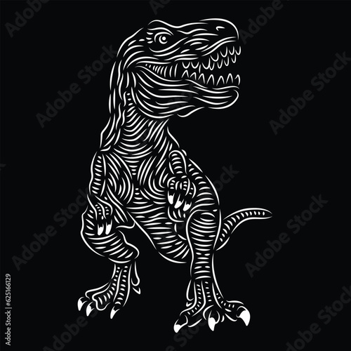 Tyranosaur rex formed of white lines. Dinosaur line art