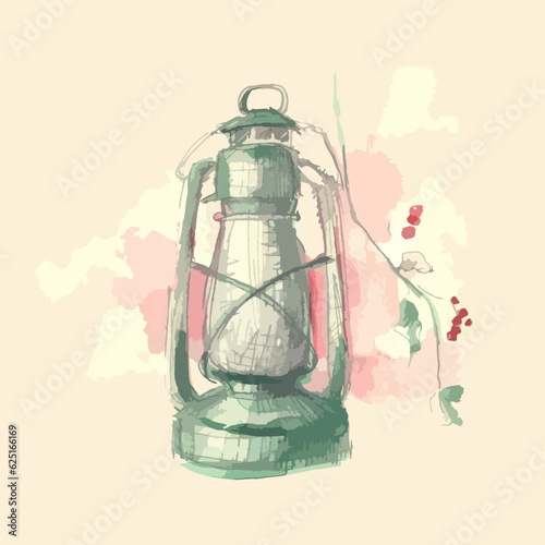 vector illustration of vintage hand lamp with beige background