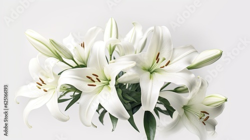 Graceful lilies photo realistic illustration - Generative AI. © Mariia