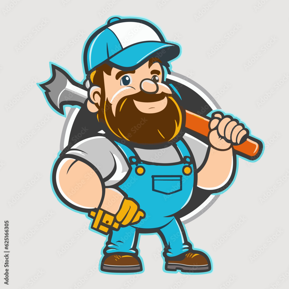 Craftsman preparing to start repairs in the house. Cartoon vector illustration. Craftsman preparing to start repairs in the house. Cartoon vector illustration.