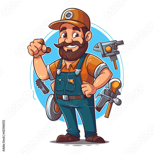Carpentry and masonry work in the house. Cartoon vector illustration.