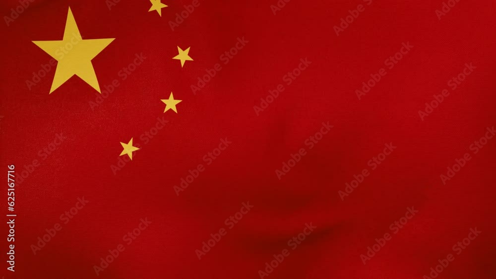 China fabric flag calm swaying in the wind, looped endless cycled video, completely full screen covers flag background