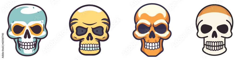 Fototapeta premium Human skull icons set. Cute cartoon human skull isolated on white.