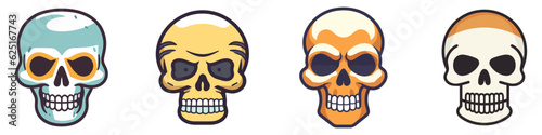 Human skull icons set. Cute cartoon human skull isolated on white.