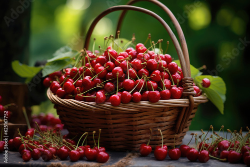 Wicker basket full of cherries