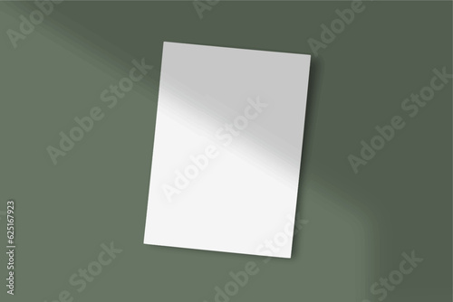 Realistic empty Blank white flyer mockup Paper Leaflet, Flyer, Broadsheet, A4 With Windows and Leaves Shadow Overlay. 3D Illustration Isolated Background. 3D EPS Vector Illustration.