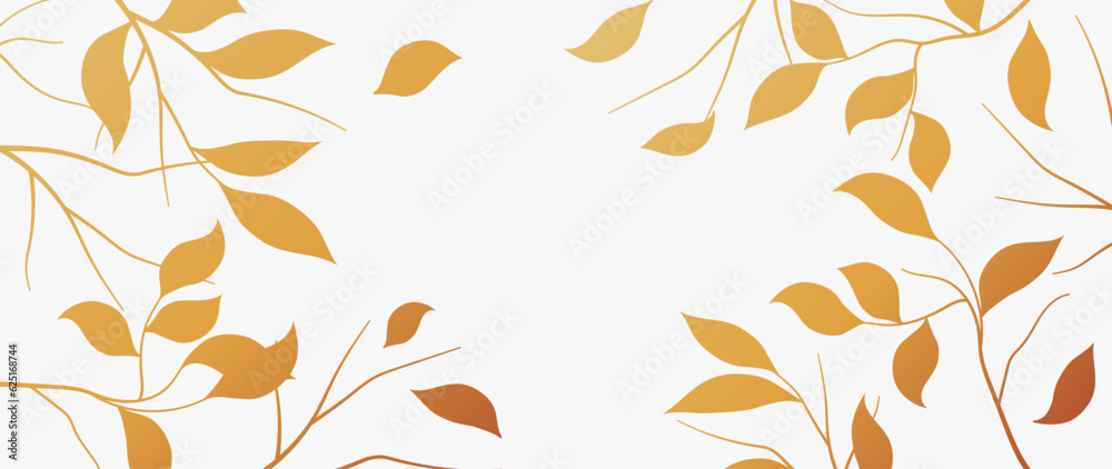 Abstract vector gold line foliage background. Leafy leaf wallpaper, leaf branch, plants in hand drawn pattern. Botanical leaves for banner, prints, fabric, decoration. Abstract vector gold line foliage background. Leafy leaf wallpaper, leaf branch, plants in hand drawn pattern. Botanical leaves for banner, prints, fabric, decoration.