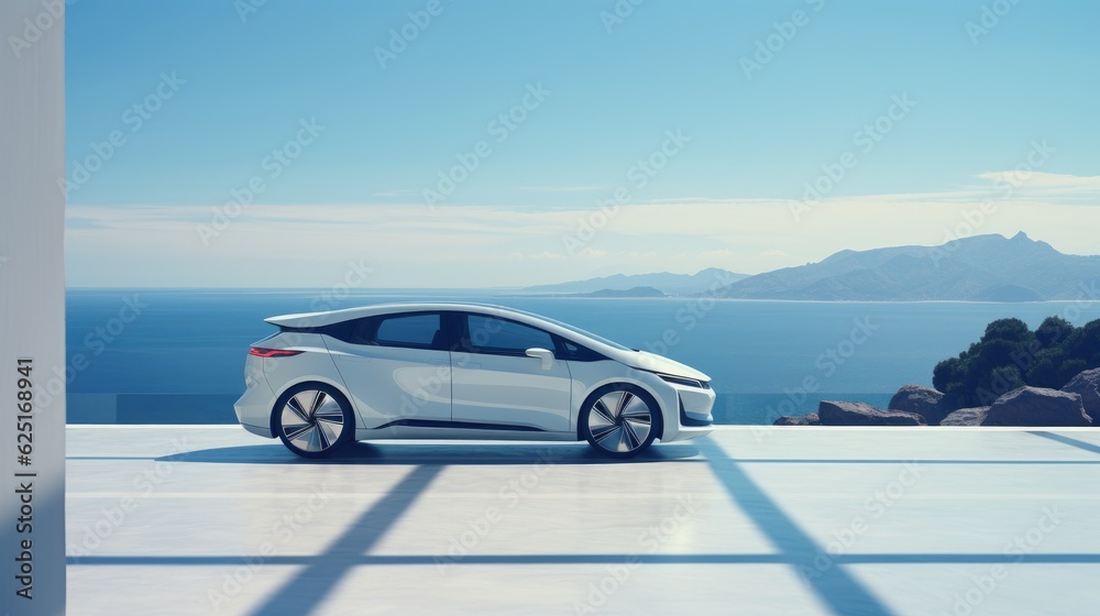 Fototapeta premium White Electric Future Small Minivan