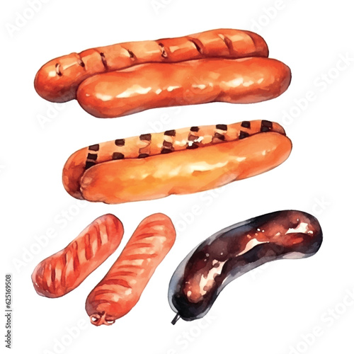 Sausages set watercolor, great design for any purposes. Hand drawn vector illustration.