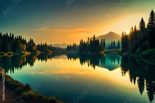 sunrise over the lake ai generated © Ayesha