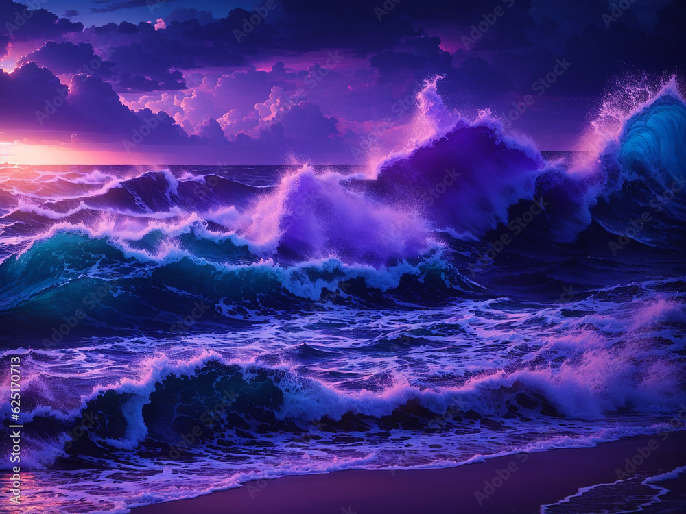 An photo of a beach with stormy waves - AI Generative