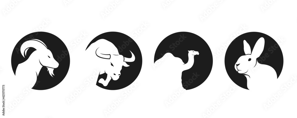 Necessary pictograms set for animals. Goat, buffalo, rabbit and camel. Necessary pictograms set for animals. Goat, buffalo, rabbit and camel.
