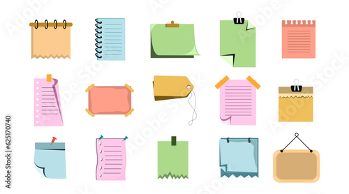 Paper notes on stickers, notepads and memo messages torn paper sheets. Vector blank sticky notepaper posts of meeting reminder, to do list and office notice or information board with appointment notes