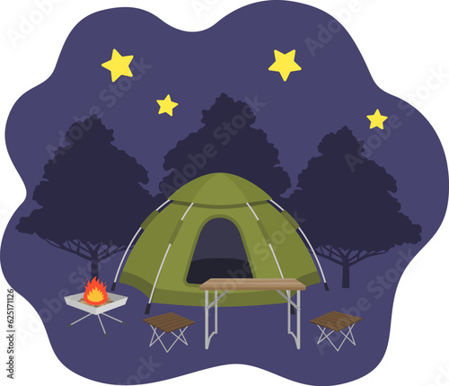 夜のキャンプ場のイラスト