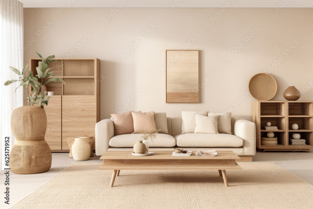 Fototapeta premium Beige Living Room Interior