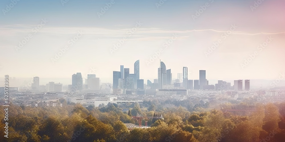 Modern Cityscape with Skyline View, Business Concept, Panoramic Landscape with Buildings, Forest and Park Background Generative AI illustrations