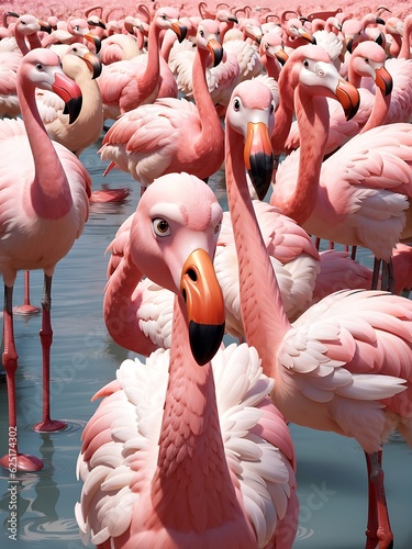 pink flamingos in the water