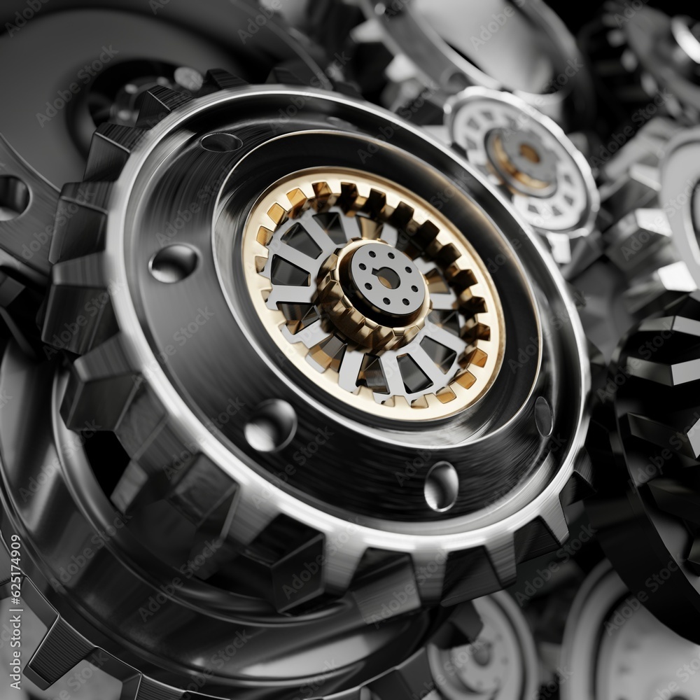 Metalic Gears Set 3d render