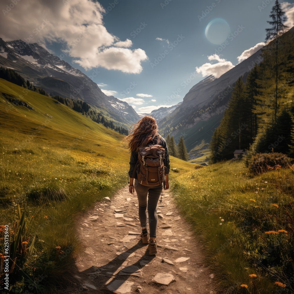 A woman on a trek