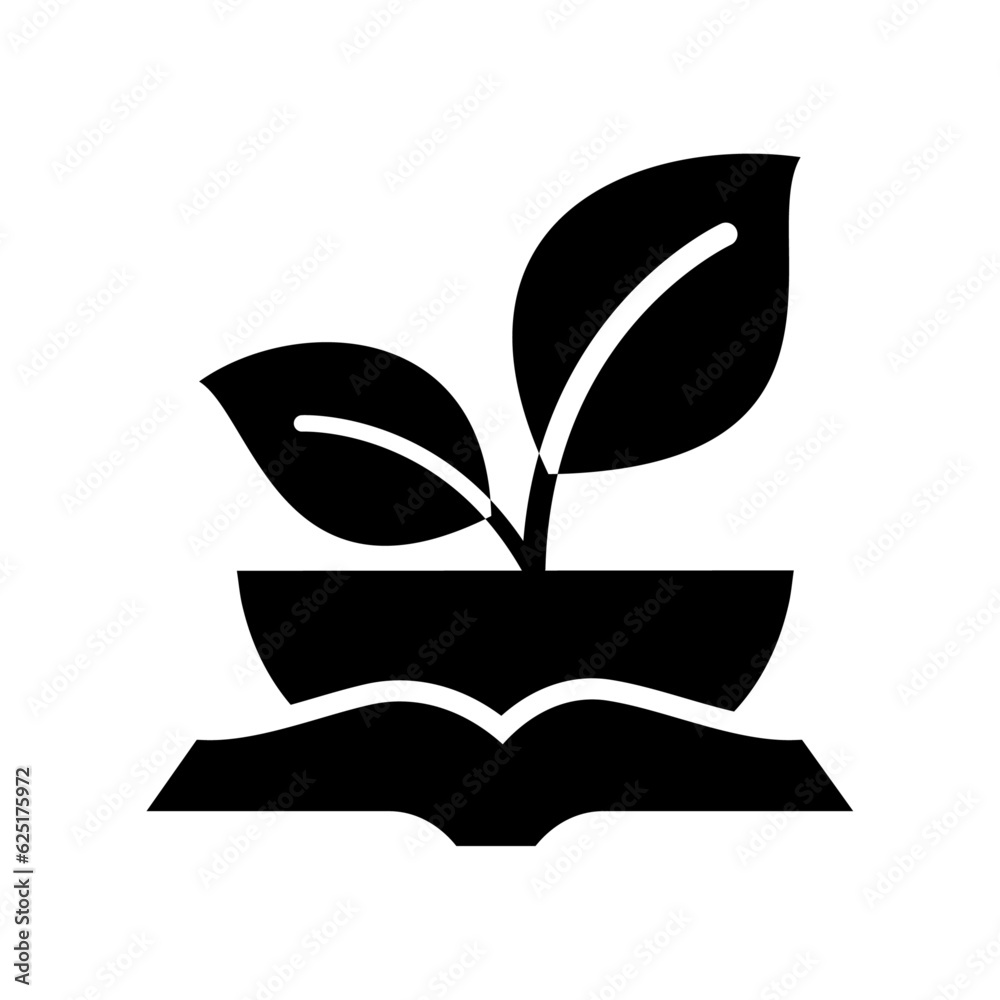 book with leaves. Planting teaching and care logo icon design.