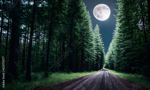 Dark woods with full moon, Generative AI, Generative, AI © Evgenii