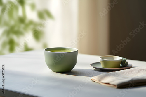 Wallpaper Mural Freshly brewed green leaf tea in ceramic cup on the table Torontodigital.ca
