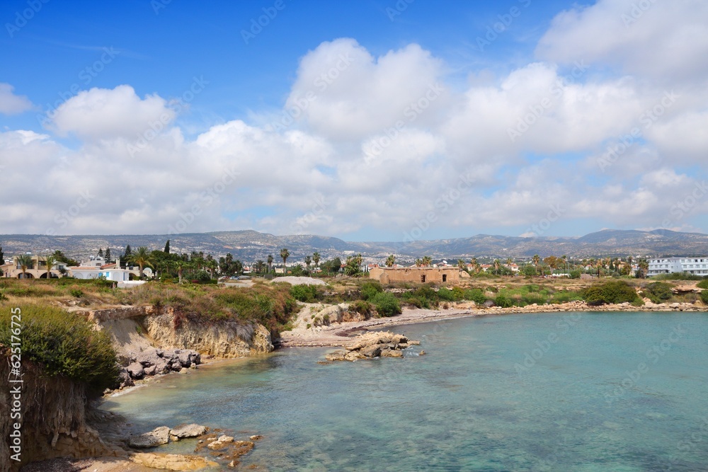 Resort town of Coral Bay in Cyprus. Coast view in May. Paphos region.