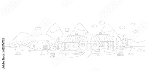 coloring page with rural houses