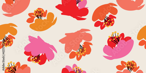 Hand drawn flowers, seamless patterns with floral for fabric, textiles, clothing, wrapping paper, cover, banner, interior decor, abstract backgrounds.