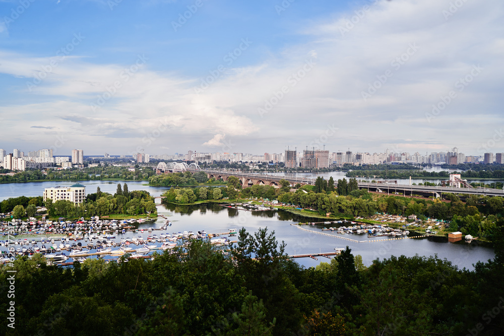 View of Dnipro river and Kyiv city, Ukraine.