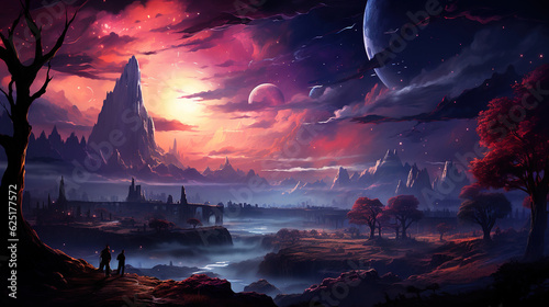 Fantasy background A night in a great kingdom