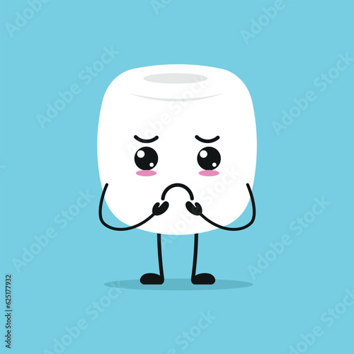 Cute gloomy marshmallow character. Funny sad marshmallow cartoon emoticon in flat style. sweet emoji vector illustration