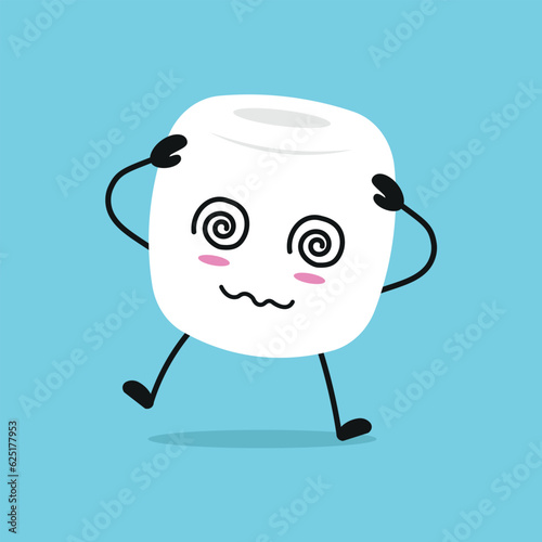Cute dizzy marshmallow character. Funny drunk marshmallow cartoon emoticon in flat style. sweet emoji vector illustration