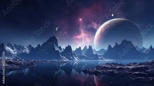 fantastic space sky  planets  unearthly landscape