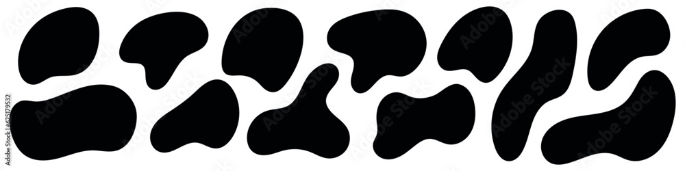 Organic abstract forms. Fluid and irregular elements in creative and simple amoeba. Amorphous Liquid Design. Isolated vector illustrations on white background.