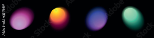 Abstract gradient with round shapes, neon, blue and icons. Flowing and digital blob shapes, light and dynamic. Isolated vector illustration on black background.