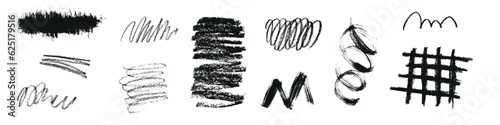 Hand drawn pencil, doodle, chalk and brush strokes. Marker and scribble lines for a textured stroke effect. Isolated vector illustrations on white background.
