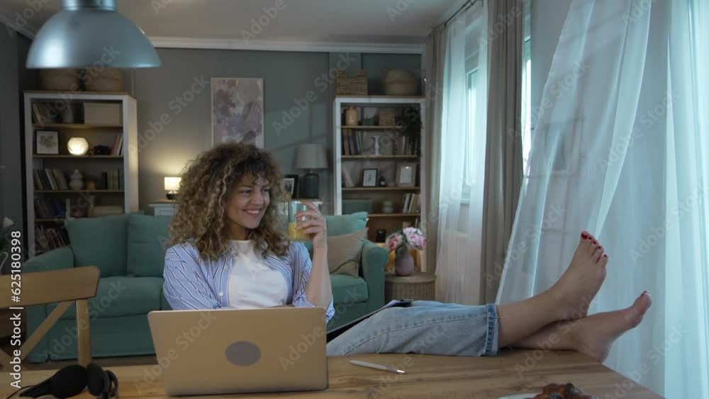 one woman adult caucasian work on her laptop at home happy smile one woman adult caucasian work on her laptop at home happy smile