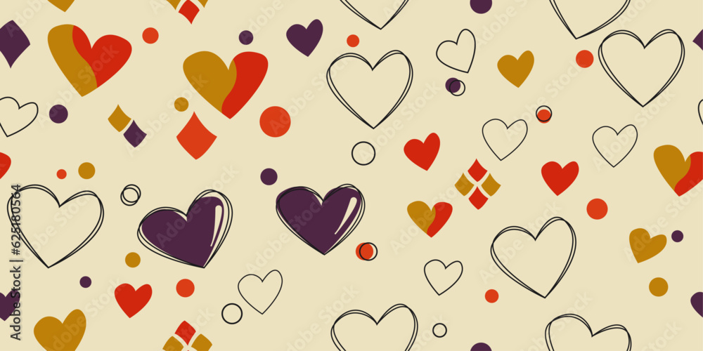 Casual and simple pattern of beautiful hearts scattered all over the surface of the canvas. Vector simple hearts pattern. Casual and simple pattern of beautiful hearts scattered all over the surface of the canvas. Vector simple hearts pattern.