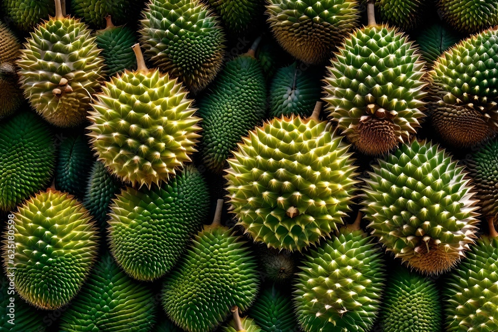 A durian tree adorned with large, pungent durian fruits - AI Generative A durian tree adorned with large, pungent durian fruits - AI Generative