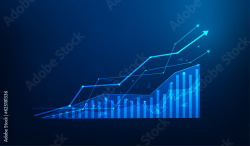 business growth chart arrow up low poly wireframe on background. graph finance increase trading. vector illustration fantastic technology design.