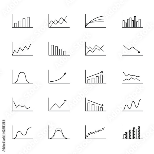 Set of graph diagram icons. Growth and decline, vector illustration
