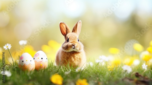 Rabbit and Easter Egg Banner with Copy Space