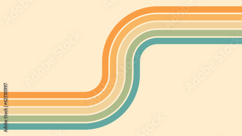 Abstract background of rainbow groovy Wavy Line design in 1970s Hippie Retro style. Vector pattern ready to use for cloth, textile, wrap and other.