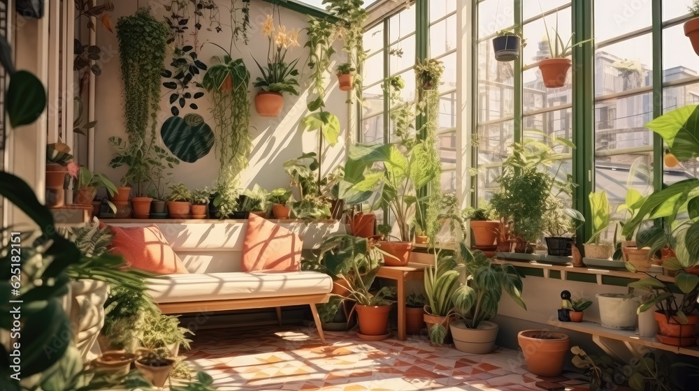 Urban Jungle: Green House Garden with Cozy Couch