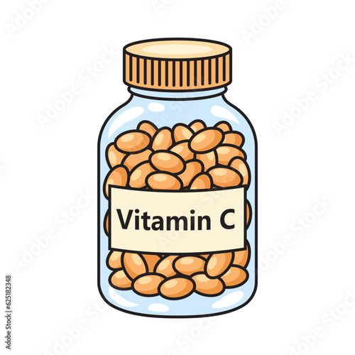 jar of vitamin C pills schematic vector illustration. Medical science educational illustration