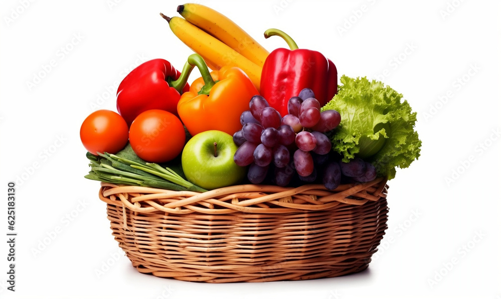 A fruits and vegetables basket in the white background 