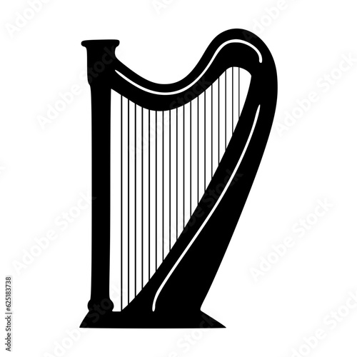 Harp instrument silhouette black outlines isolated vector illustration